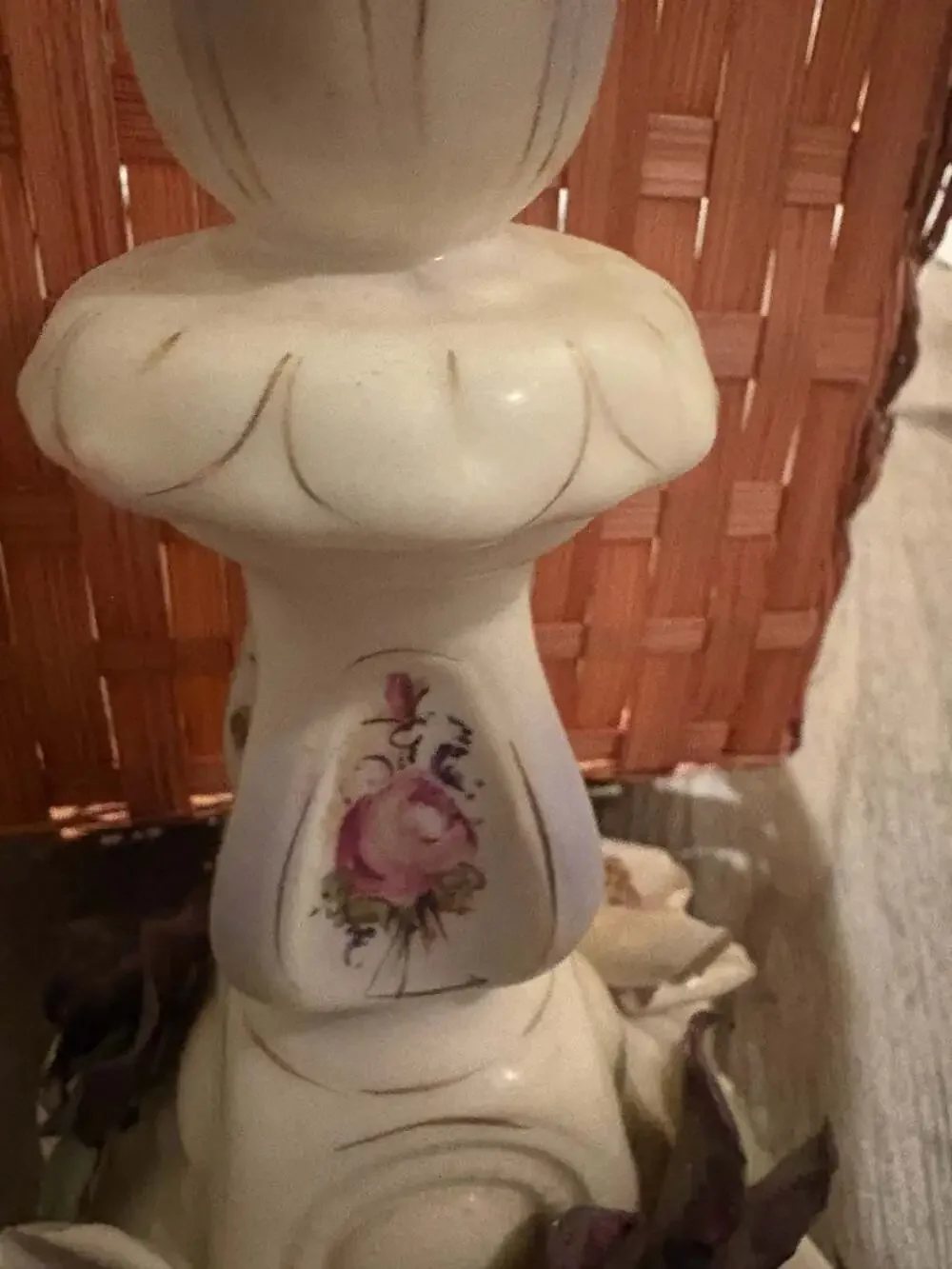 Vintage Capodimonte Style Ceramic Candlestick Holder with Applied Flowers and Ha
